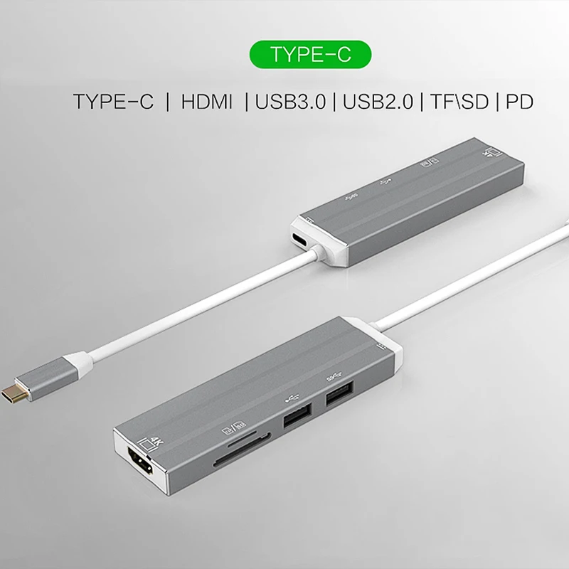 VLAMPO 4 in 1 Multi USB3.0 HUB Expansion Dock Convert 4k Type C to HDMI 4Ports Adapter for SD TF Card Reader For Macbook | Компьютеры и
