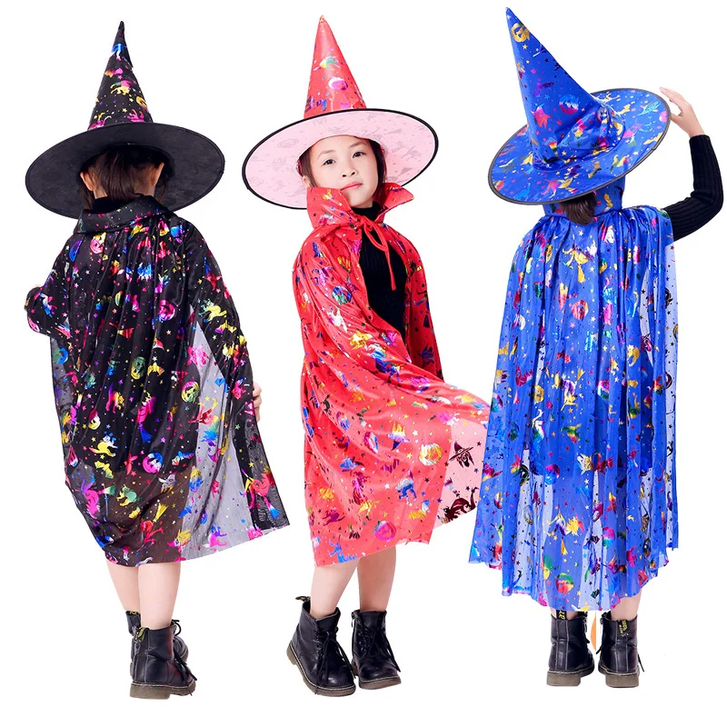 Детский разноцветный костюм принцессы на Хэллоуин комплект с плащом ведьмы