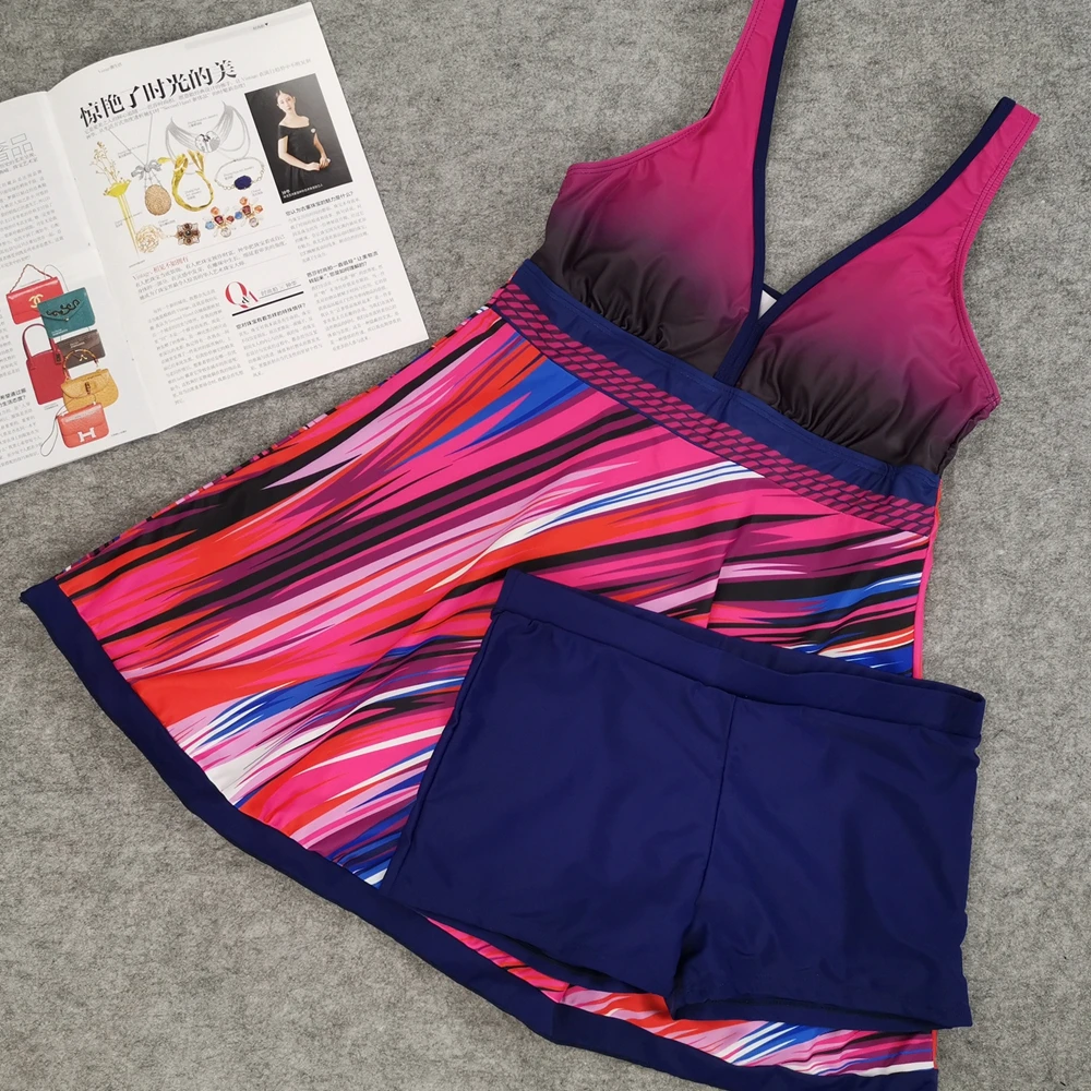 Красный сексуальный купальник танкини с пуш ап 2020 женский большого размера юбки