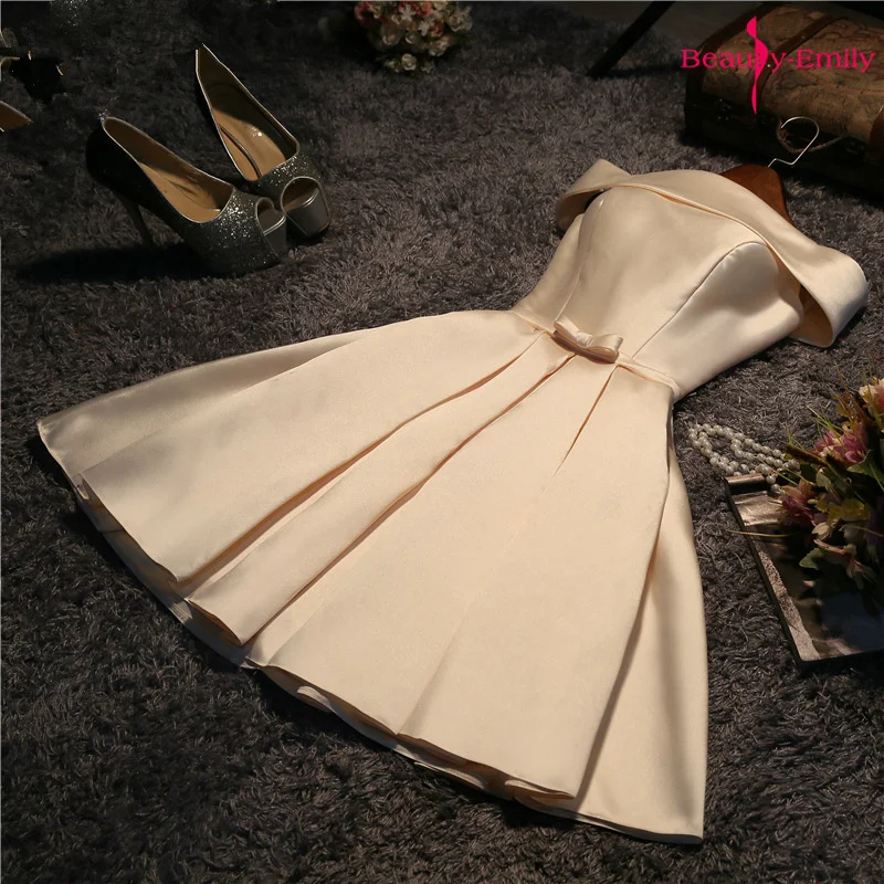 Женское платье без рукавов Beauty-Emily короткое с открытыми плечами и бантом вечернее