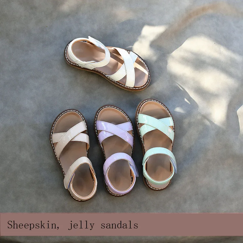 

Girls Sandals Sheepskin Jelly Princess Shoes 2021 Summer Baby Casual Beach Shoes Little Girls Soft Sole Open Toe