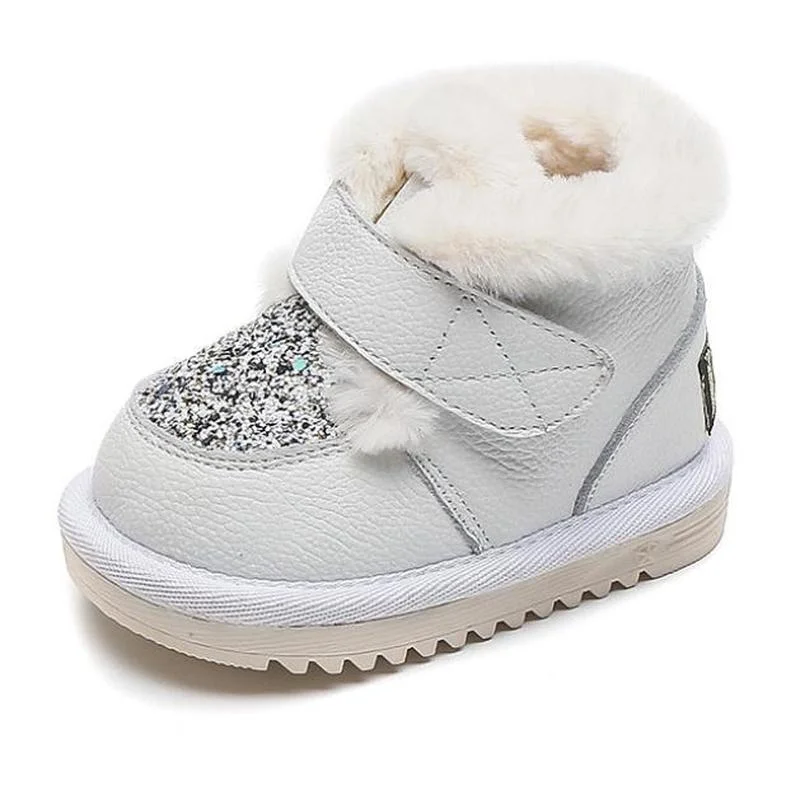 

Infant Toddler Boots Winter Sequin Baby Girls Boys Snow Boots Warm Plush Soft Bottom Genuine Leather Outdoor Kids Children Shoes