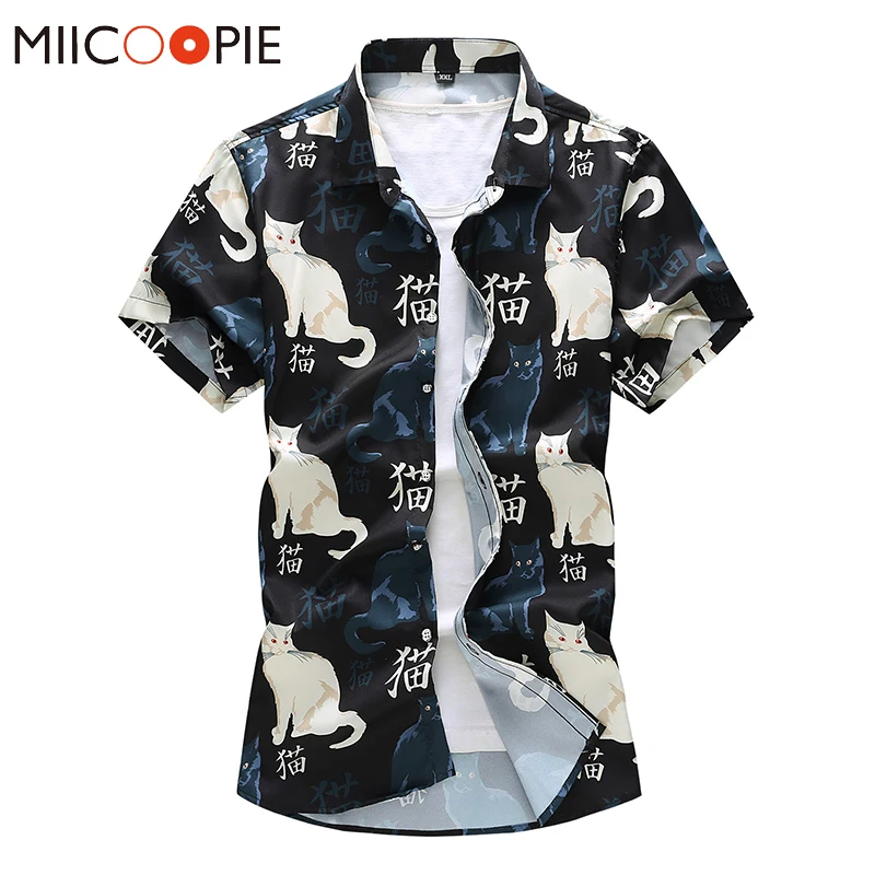 

Camisas De Hombre Summer Harajuku Style Cat Print Short Sleeved Shirts For Men Dress Fashion Hawaiian Plus Size 7XL Unisex Shirt
