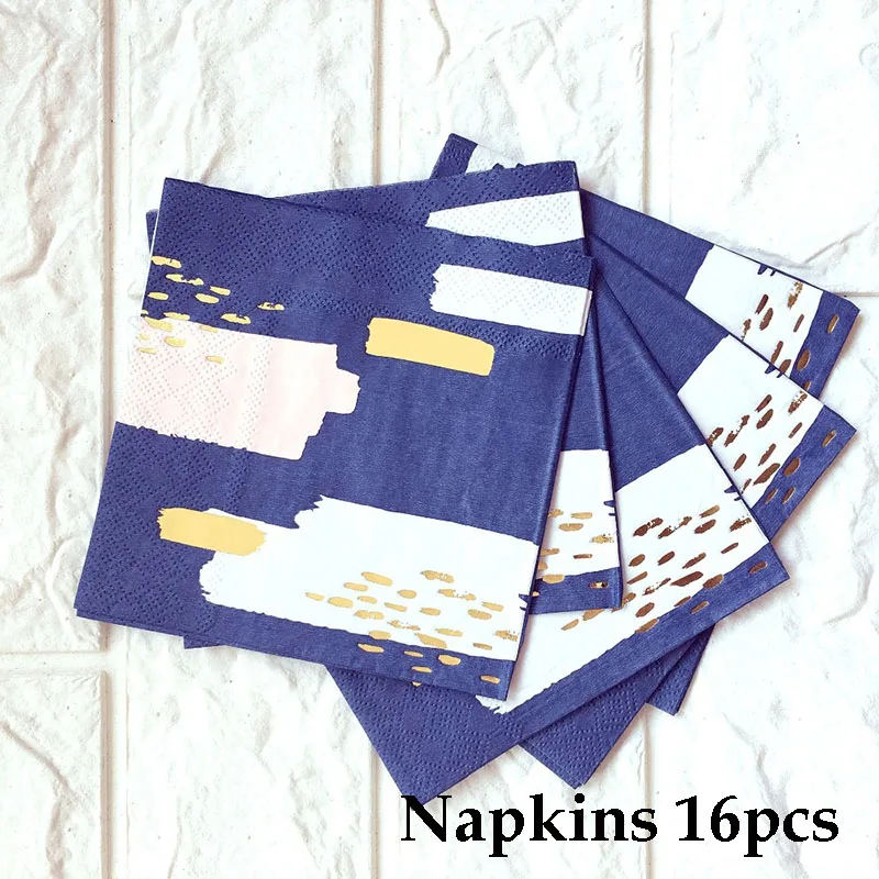 Napkin 16pcs Розовые, розовые, золотые вечерние одноразовые столовые приборы, бумажные тарелки, стаканчики, соломинки, салфетки, для детей, на день рождения, для малышей, вечерние, свадебные, декоративные принадлежности - Цвет: Napkin 16pcs