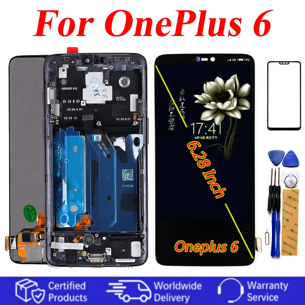 ЖК дисплей 6 28 дюйма сенсорный экран для Oneplus 1080*2280 дигитайзер рамка в сборе