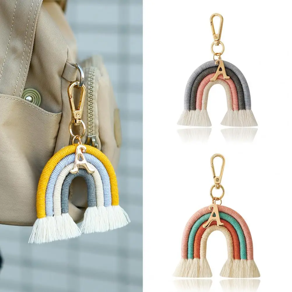 

75% Hot Sales!!! Keychain Exquisite Rainbow Shape Alloy Cotton Rope Nordic Style Key Ring for Girl