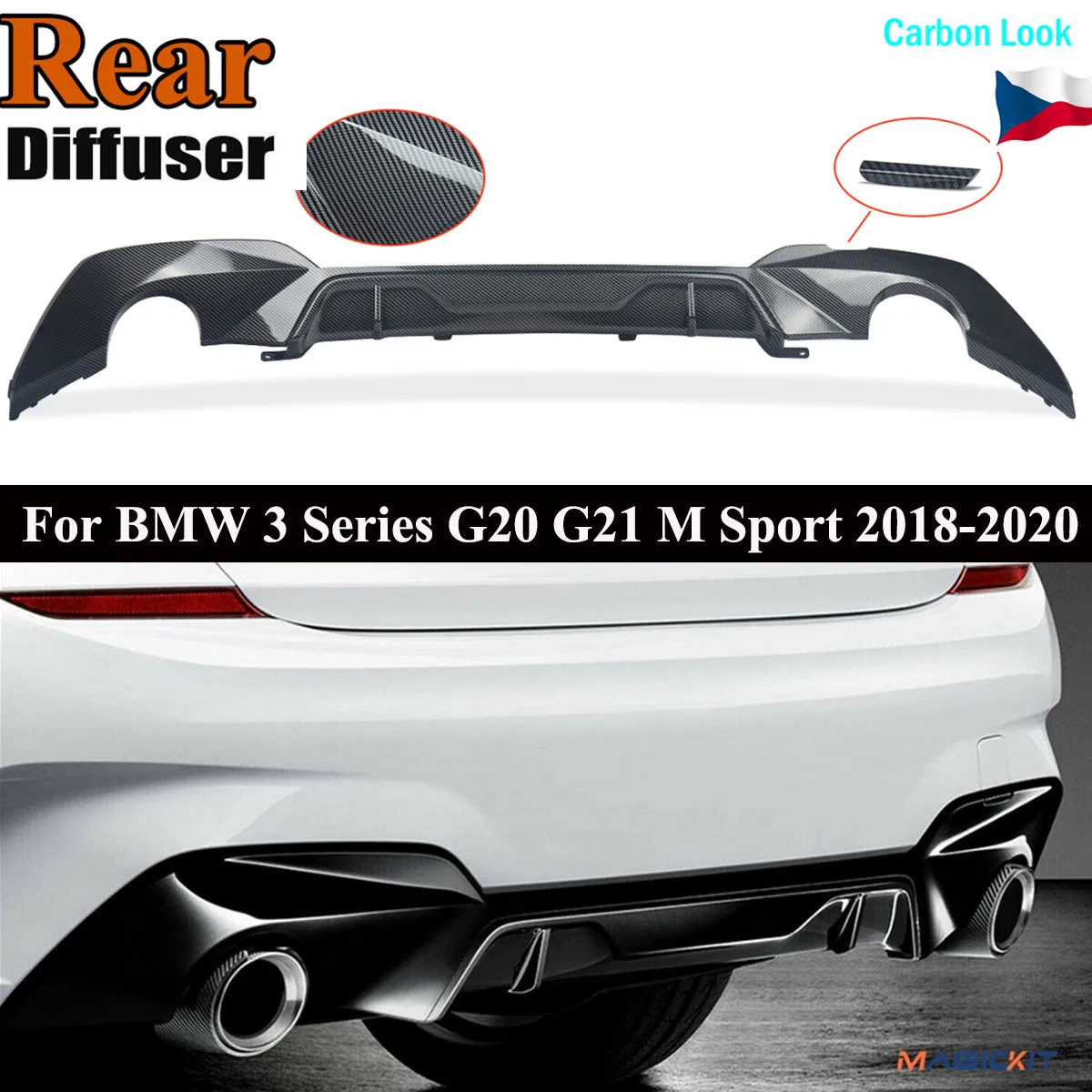 

MagicKit Carbon Fiber Style Rear Diffuser For BMW G20 325i 325LI M Sport Bumper 2019+
