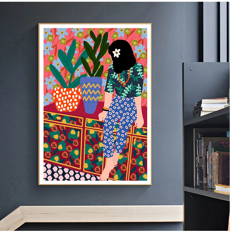 

Wall Art Canvas Painting Nordic Fashion Girl Living Room Bedroom Home Painting Wall Decoration Posters and Prints Cuadros
