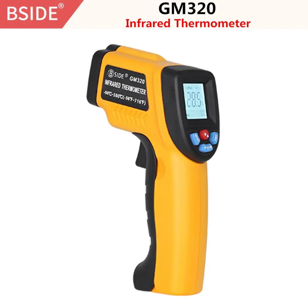 GM320 BSIDE GM320 Бесконтактный цифровой лазерный инфракрасный термометр ЖК-дисплей C/F выбор ИК-измеритель температуры тестер с 4 кнопками - Цвет: GM320