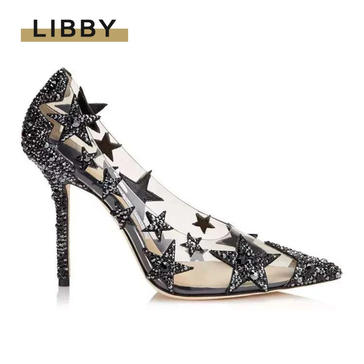 2021 Летняя женская обувь Прозрачная с украшением в виде кристаллов на высоком