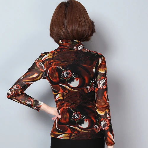 2020 Autumn New Fashion Beautiful Big Flower High Collar Large Size Xxxl Designs Women Simple Sexy Commute Lady Bottoming Shirts |