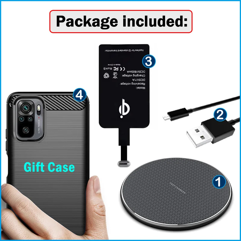 qi wireless charging receiver for xiaomi redmi note 10 pro max 10s 10t 10 5g phone wireless charger usb type c charging adapter free global shipping
