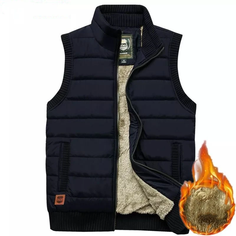 

Autumn Winter Men's Casual Cardigan Vest Coats Plus Velvet Thicken Warm Jacket Sleeveless Male Handsome Stand Collar Waistcoat