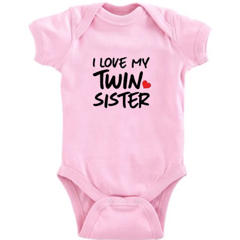 Twin Sister-Pink Shirty/хлопковый комбинезон для новорожденных мальчиков и девочек с короткими рукавами и надписью «I Love My Twin Sister»/«Brother», одежда для малышей - Цвет: Twin Sister-Pink