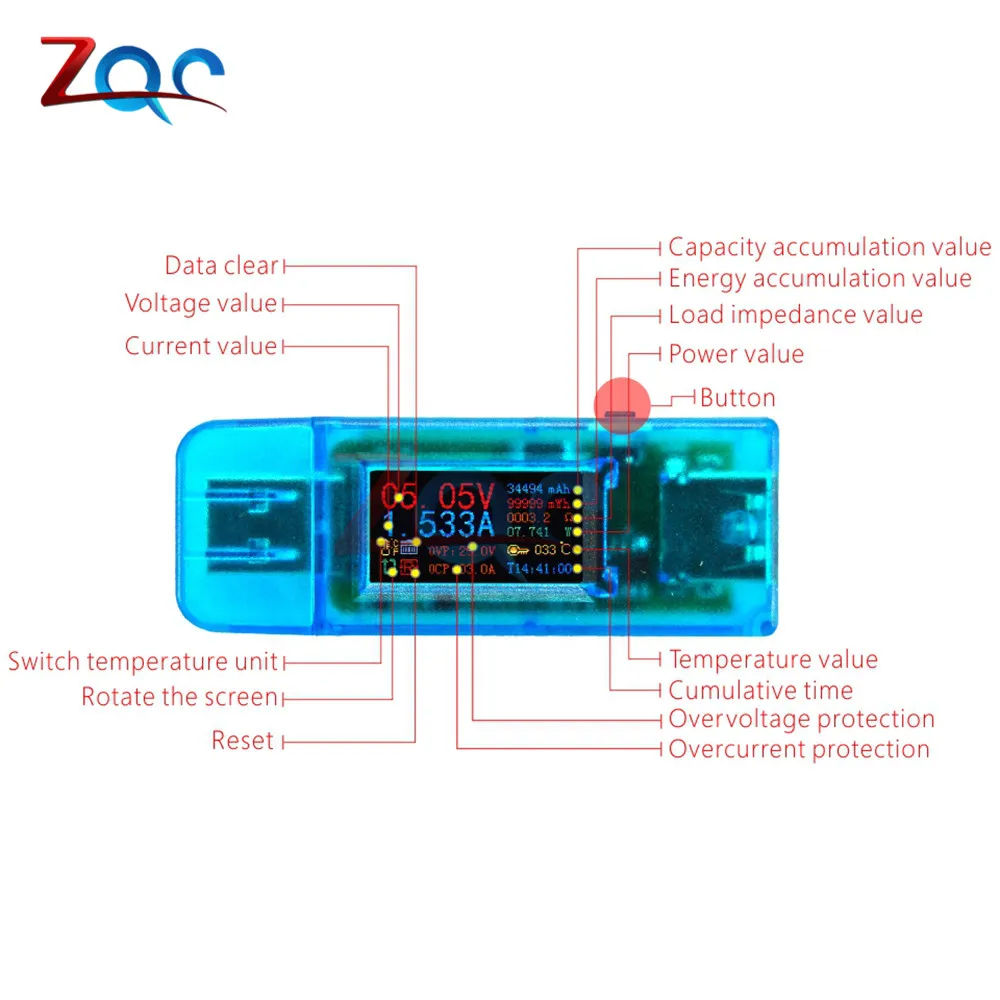

24 in 1 USB Tester QC3.0 USB 3.0 Voltage Current Capacity Watt Resistance Tester Temperature Monitor Timer Power Off Protection
