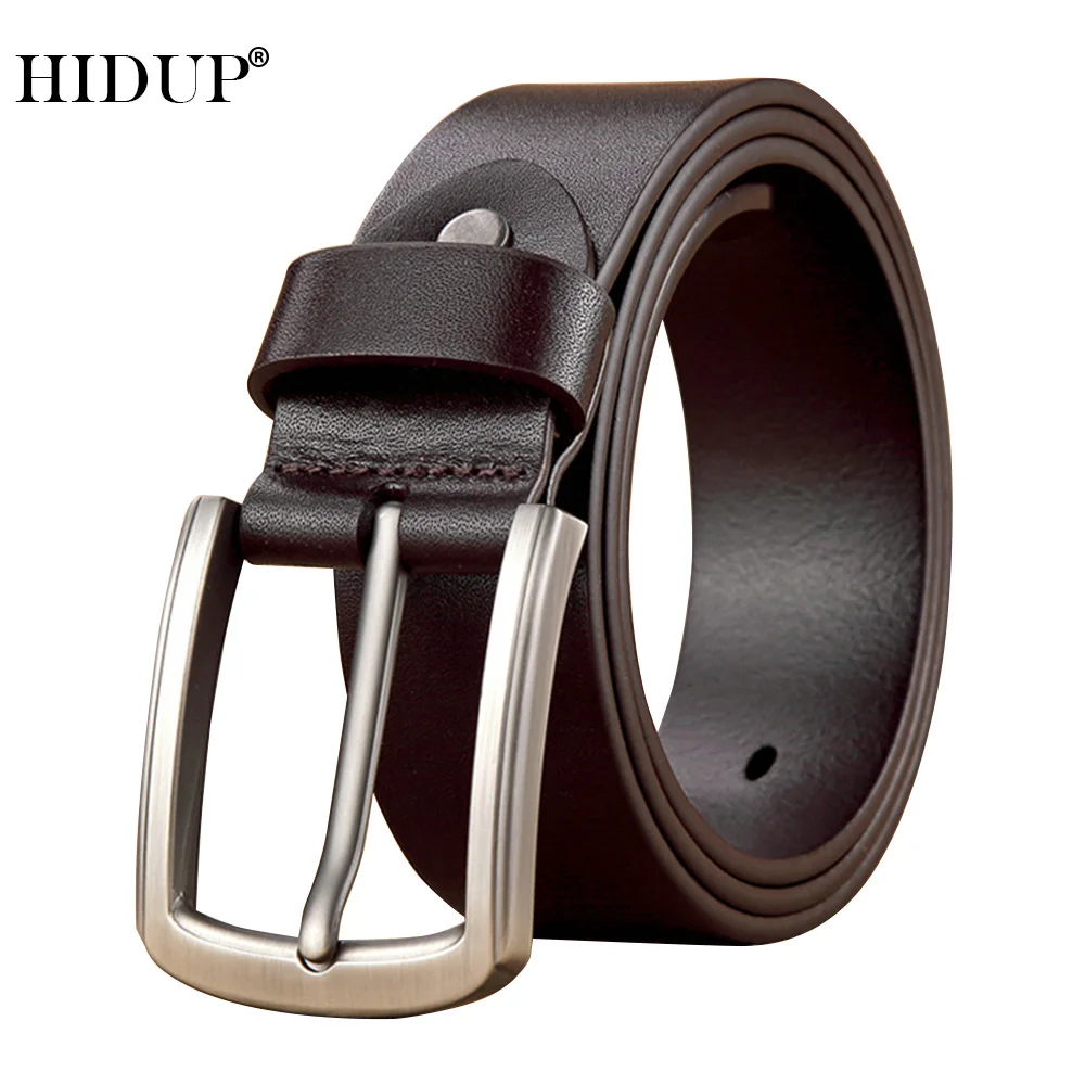 HIDUP Top Quality Solid Cow Skin for Men Real Genuine Leather Belt Retro Styles Cowhide Alloy Pin Buckle Metal Belts 38mm NWJ997