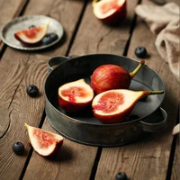 handcrafted retro round iron plate with handle vintage storage fruits bread tray pan home decoration food photography props