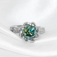 meibapj 2 carats green moissanite diamond flower ring for women 925 sterling silver fine wedding jewelry