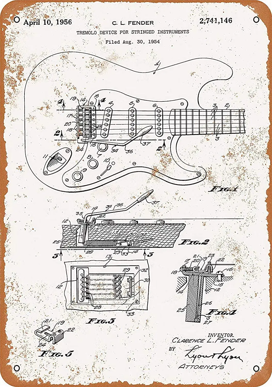 

8x12 металлический знак-электрическая гитара Tremolo запатентованный кофейник или дом