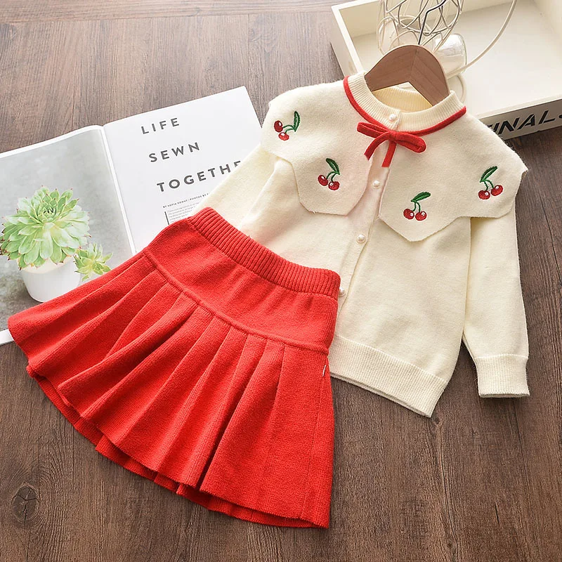 Melario Girls Clothing Sets Winter Children Clothes Knited Sweater Tops Skirt 2pcs Suit Casual Kids Outfits Xmas Girls Costume