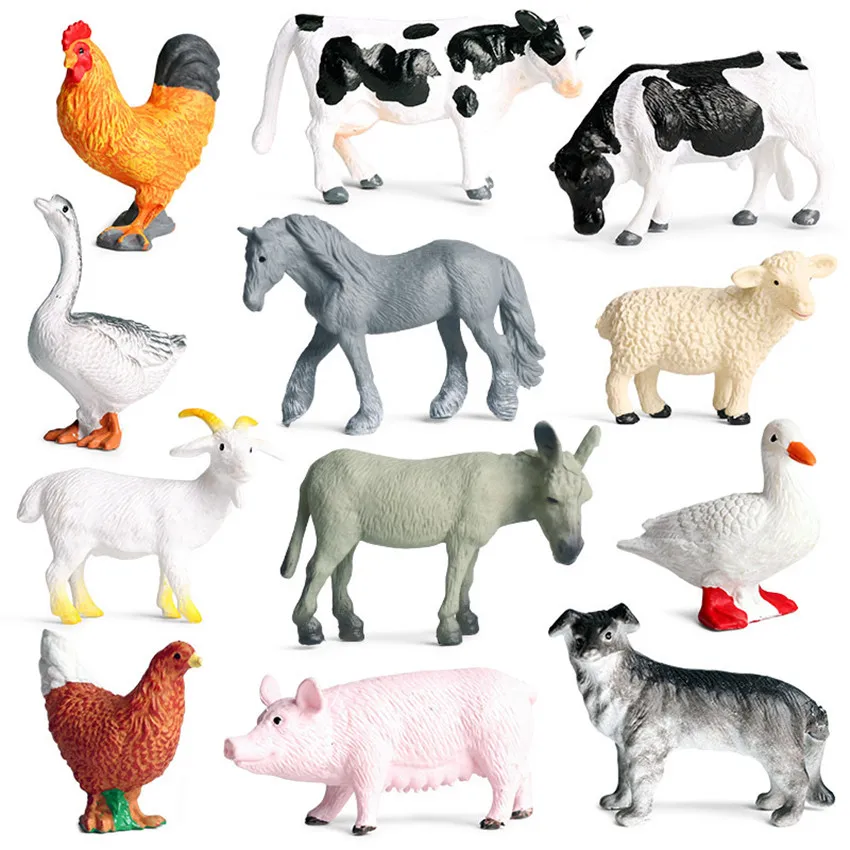 

Simulation Poultry Animals Pig Cow Hen 12PCS/Set Small Size PVC Model Miniature Farm Cock Goose Action Figures Toy For Kids Gift