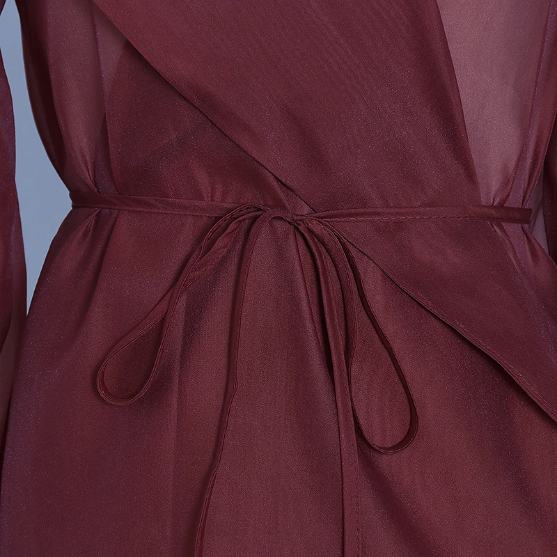 Женская блузка с отворотом TWOTWINSTYLE сетчатая рукавами-фонариками и бантом