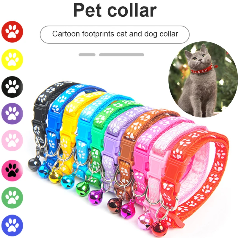 

5 Colors Cute Bell Pet Collar Teddy Bomei Dog Cartoon Footprint Cat Collar Cat Supplies Pets Collars Leads Product Dropshipping