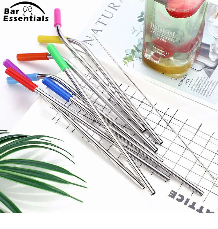 6 шт./компл. многоразовые трубочки из нержавеющей стали прямые изогнутые для