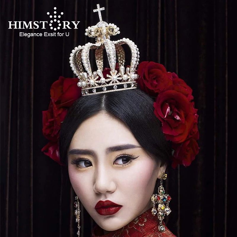 Himstory барокко Королевский Крест Жемчуг большая корона Ретро европейские Стразы