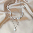 2021 Новое модное ожерелье-чокер с жемчугом Kpop, милая двухслойная цепочка, кулон для женщин, ювелирные изделия, подарок для девочек