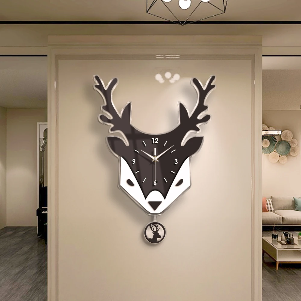Настенные 3d часы в скандинавском стиле с головой оленя уникальные дизайнерские
