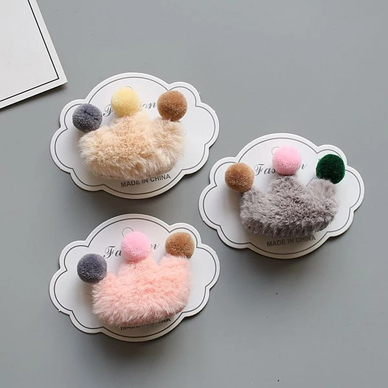 Winter Soft Plush Love Crown Rabbit Bow Hairball Pom Kids Elastic Hair Rope Baby Girls Rubber Band Accessories | Детская одежда и