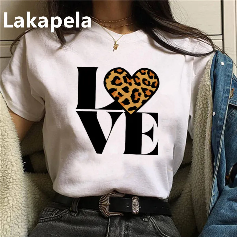 

Women Graphic Leopard Letter Sweet Tshirt Short Sleeve Ladies Harajuku Print Clothe Lady Tees Tops Female T Shirt Womens T-Shirt