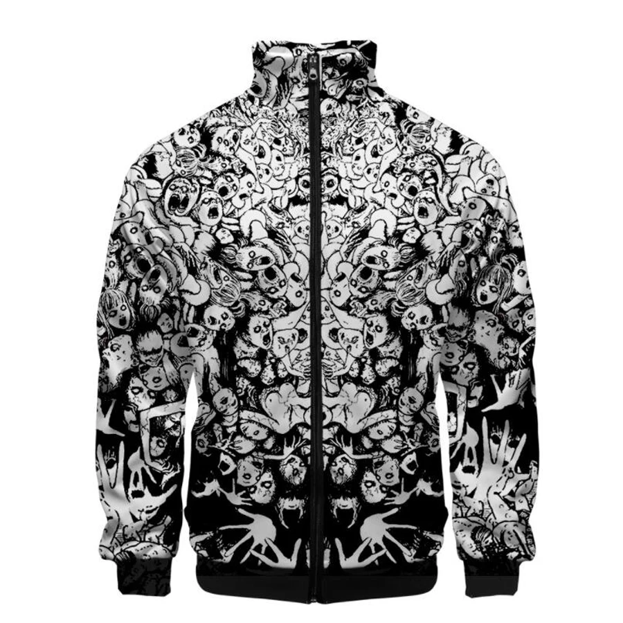 

Anime Japan Horror Comic Junji Ito Men's Jackets Harajuku Cardigan Stand Collar Zipper Baseball Jacket Outwear Y2K Kawaii Tops