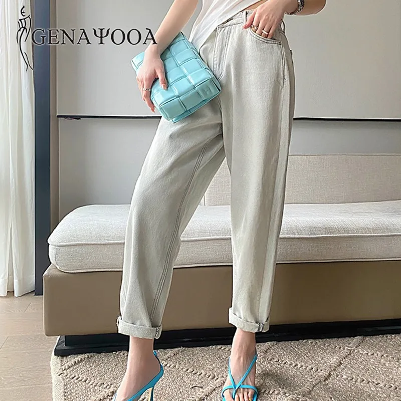 Женские джинсы с высокой талией Genayooa большие размеры в Корейском стиле|Джинсы