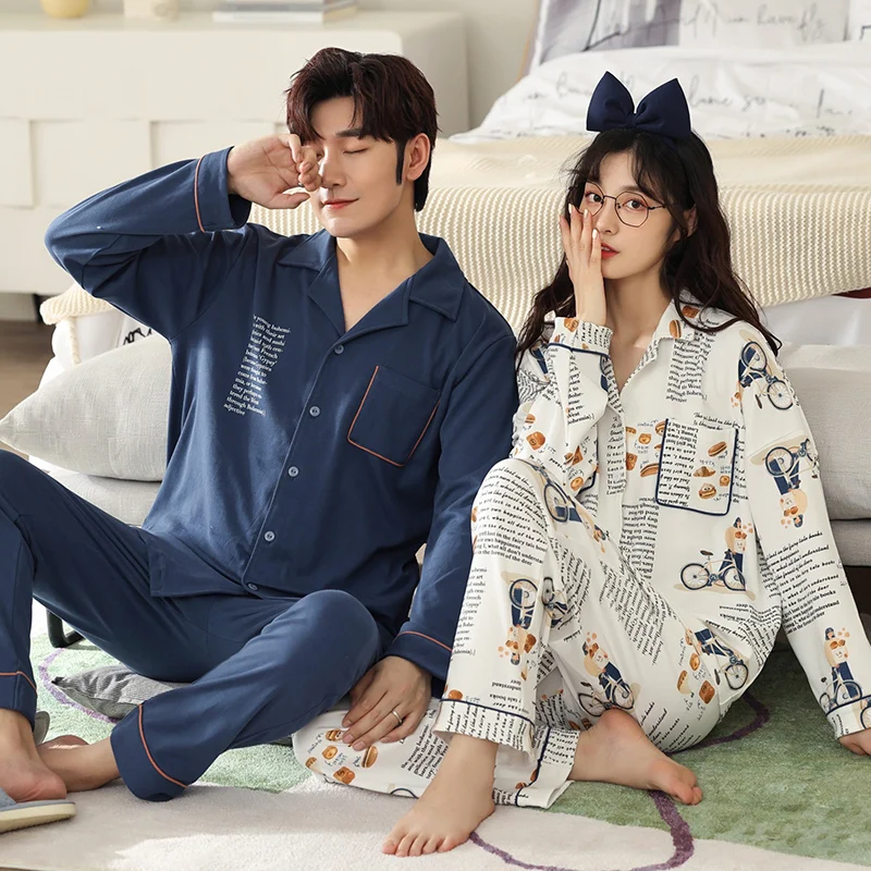 Новинка 2021 осенне-зимние хлопковые Пижамные комплекты для пар модная простая