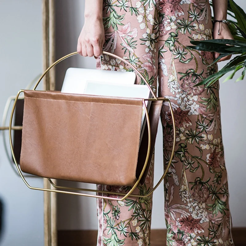 Металлическая кожаная стойка для журналов газет органайзер мелочей полка