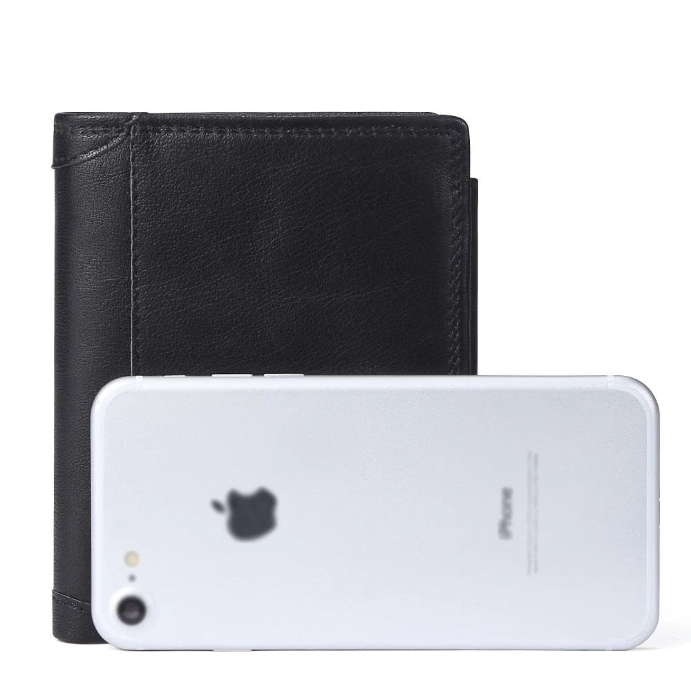 JOGUJOS мужской кошелек из натуральной кожи RFID Crazy Horse черный с прострочкой для денег