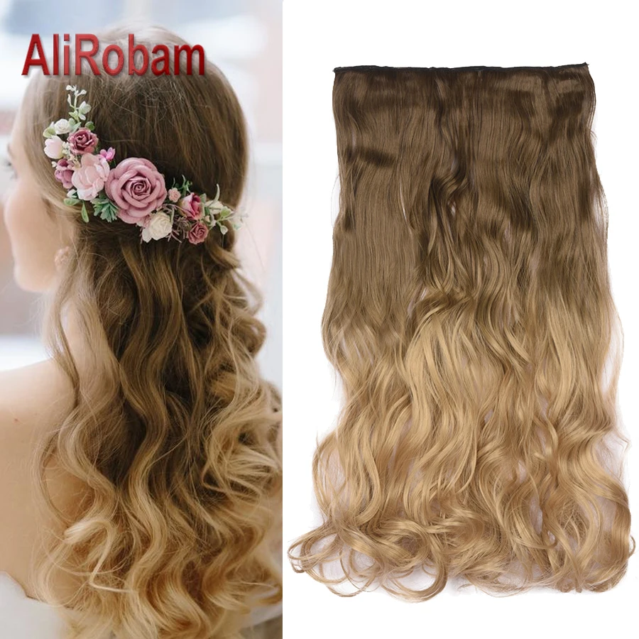 AliRobam длина 56 см волнистые женские волосы на заколках для наращивания черный