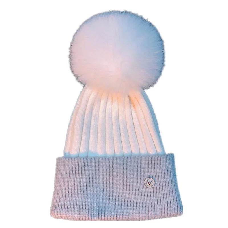 Женская вязаная шапка с меховым помпоном зимняя теплая шерстяная Шапка-бини |