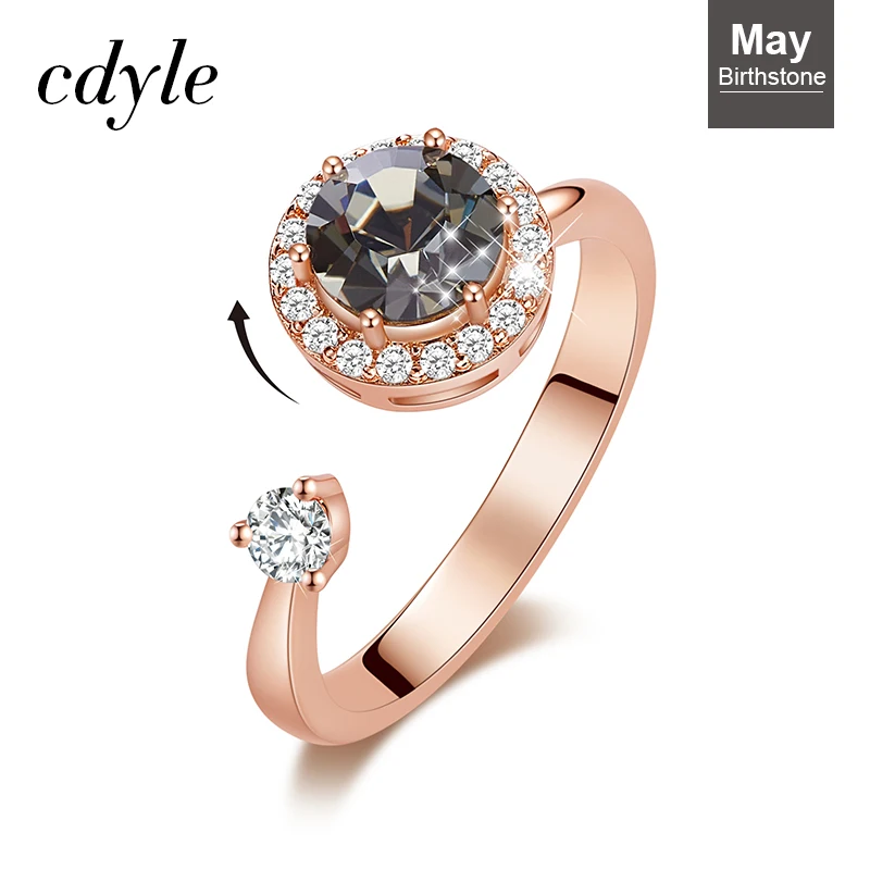 Cdyle кольцо из розового золота, украшенное кристаллом от Swarovski, ювелирные изделия, регулируемый размер, кольца для женщин, подарок на день рождения - Цвет основного камня: May. R1014H-S