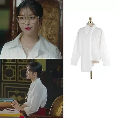 1 шт. белая рубашка для женщин DEL LUNA отель такой же IU Lee Ji Eun асимметричный воротник