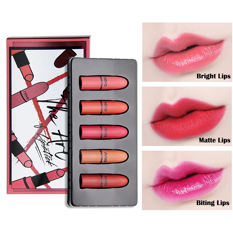 

5 Colors Sexy Mini Bullet Head Lipstick Set Moisturize Long Lasting Charming Makeup Not Easy To Take Off Fresh