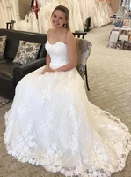 2020 a line sweetheart wedding dresses lace appliques sweep train bridal gowns plus size customized lace up back wedding dress
