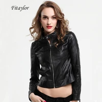 fitaylor women pu leather jackets lady black pink faux leather outwear motorcycle coat spring matte biker bomber jacket
