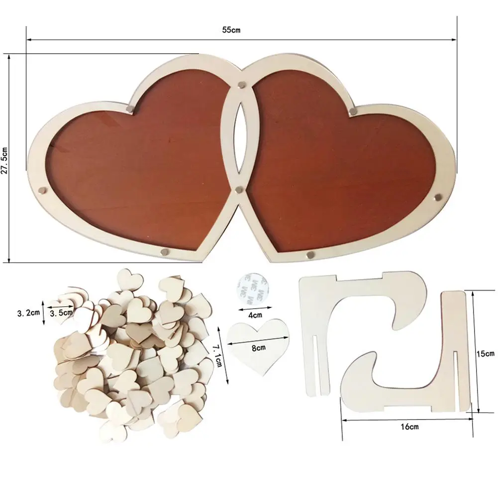 Двойной любящий в форме сердца Подпись книги для гостей деревянный Свадебный