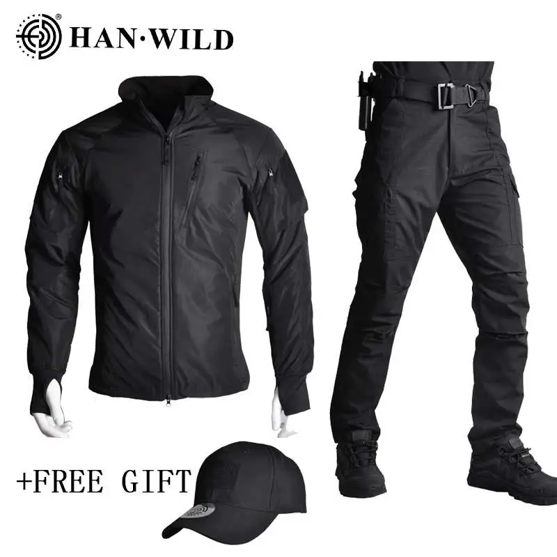 HAN WILD Men Military Tactical Suit Jacket/pants Warm Windbreaker Bomber Jacket Hiking Camouflage Hooded  Army Chaqueta Hombre