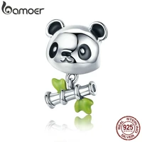 bamoer real 100 925 sterling silver lovely bamboo panda animal charm fit girls charm bracelet diy jewelry girls gift scc325