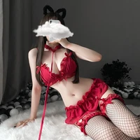 sexy red lingerie brief sets cute ruffles lolita bra and panty set women ladies kawaii soft girl pajamas outfit lounge underwear
