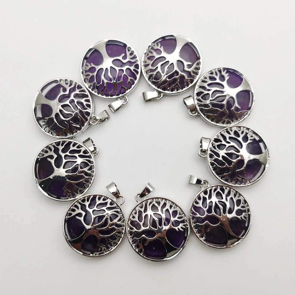 Ожерелье с подвеской в виде дерева аметист сплав натурального камня 12 шт./лот для